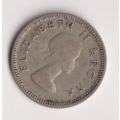 UNION OF SOUTH AFRICA - 3d - TICKEY - Queen Elizabeth ll - 1953 - Silver
