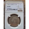 1942 SILVER 2.5 S GEORGE V1 NGC GRADED AU58