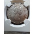 1953  SILVER 2 Shillings  ELIZABETH II  NGC GRADED MS62