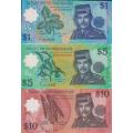 BRUNEI 1, 5, 10 DOLLARS, 1996 P22, P23, P24 UNC - POLYMER