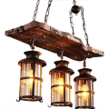 CD63 - Vintage Wooden Dining Pendant Lamp With Metal Chains - 3 Lamps