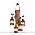 Vintage Wood & Metal Pendant With Four Light Fittings - Cd65