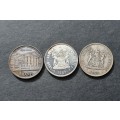 3 x R1 Silver coins - 1985 (Parliament), 1987 and 1988 (Dias)