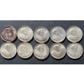 Lot of 10 x Silver R1 coins - 1966 and 1967 (80% Silver)