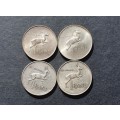 Lot of 4 x Silver R1 coins 1966 and 1967 English and Afrikaans