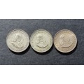 Lot of 3 20c coins 1962, 1963 and 1964 (50% silver)
