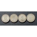 Lot of 4 x 2.5shilling 1954, 1955, 1956 and 1958