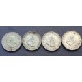 Lot of 4 x 20c coins (1961-1964 1st decimal series) 50% Silver