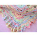 Handmade Crochet Shawl Light Pink, Yellow, Green and Blue 200cm