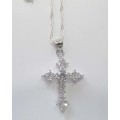 Fine Jewellery, Silver 925 Chain With Cross Pendant With 20 x Cubic Zirconia`s Embedded, Length 46cm