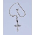 Fine Jewellery, Silver 925 Chain With Cross Pendant With 20 x Cubic Zirconia`s Embedded, Length 46cm