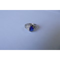Fine Jewellery, Ring, Silver, Stamped 925, Blue Rhinestone 12mm, Ring Size 17,25mm
