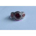 Fine Jewellery, Ring, Silver, Stamped 925, 3 x Simulated Ruby Stones, Size 18,25mm