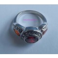 Fine Jewellery, Ring, Silver, Stamped 925, 3 x Simulated Ruby Stones, Size 18,25mm
