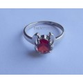 Fine Jewellery, Ring, Silver, Stamped 925, Simulated Ruby, Size 17.50mm