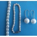 Fine Jewellery, 2 X Freshwater Cultured White Pearl Bracelets- ±16cm, 1 x Pair Shell Pearl Earrings