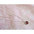 Silver 925 Snake Chain, Lobster Clasp, Lenght ±42cm, Red Rhinestone Pendant