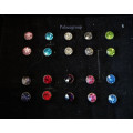 Fine Jewellery, Silver 925, 10 x Earring Sets, Stud Type, 5mm Crystal, Mixed Colours