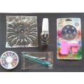 Nail & Beauty Set With Bag, Nail Stamp Set, Nail Wheel, Manicure Tip Guides, Rhinestones, See Below.