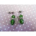Cristia Earrings, Green Crystal Beads, Stud Type, ±28mm Long