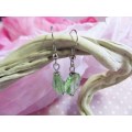 Cristia Earrings, Green Crystals, Flower Shape, Shepherds Hook, ±38mm Long