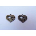 Charms, Heart With - I `Love` You, Metal, Bronze, 19mm x 22mm, 4pc