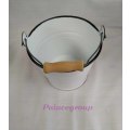 White Enamel Bucket With Black Rim, Wooden Handle,  Capacity 1500ml, See Photos & Description