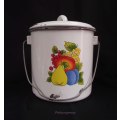 White Enamel Bucket With Lid, White Inside, Fruit Theme On Two Sides, Capacity 2,5l, See Photos...