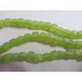 Glass Beads, Indian Beads, Cubes, Matte Lime, 6mm, ±20pc