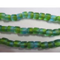 Glass Beads, Indian Beads, Cubes, Matte Two Tone Green, 8mm, ±20pc