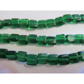 Glass Beads, Indian Beads, Cubes, Dark Green, 10mm, ±20pc