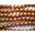 Glass Beads, Fancy, Round, Pink With Gold, 12mm, 34pc