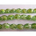 Glass Beads, Fancy, Oval, Hand Painted, Green, 14mm x 11mm, 4pc