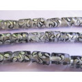 Glass Beads, Fancy, Tube, Hand Painted, Black, 15mm x 10mm, 4pc