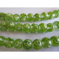 Glass Beads, Fancy, Round, Hand Painted, Green, 10mm, 4pc