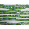Glass Beads, Fancy, Indian Beads, Tube, Blue And Green, 12mm x 8mm, ±20pc