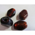 Glass Beads, Fancy, Indian Beads, Foil Beads, Hexagon, Garnet Red, 26mm x 23mm, 2pc