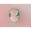 Cobachon, Oval Cameo, Green And White, 24mm x 16mm, 1pc