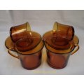 4 X Cups & Saucers, Duralex - Made In France, Burnt Orange, Good Condition, See Photos Below
