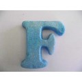 Polistyrene Letter F, Blue With Glitter, ±100mm x 20mm, 1pc