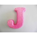 Polistyrene Letter J, Pink With Glitter, ±100mm x 20mm, 1pc