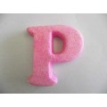 Polistyrene Letter P, Pink  With Glitter, ±100mm x 20mm, 1pc