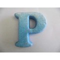 Polistyrene Letter P, Blue  With Glitter, ±100mm x 20mm, 1pc