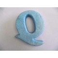 Polistyrene Letter Q, Blue  With Glitter, ±100mm x 20mm, 1pc