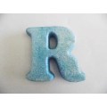 Polistyrene Letter R, Blue  With Glitter, ±100mm x 20mm, 1pc