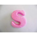 Polistyrene Letter S, Pink  With Glitter, ±100mm x 20mm, 1pc