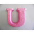 Polistyrene Letter U, Pink With Glitter, ±100mm x 20mm, 1pc