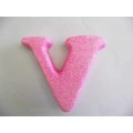 Polistyrene Letter V, Pink With Glitter, ±100mm x 20mm, 1pc
