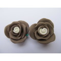 Flower, Rose Design, Made From Clay, Brown, 30mm, 2pc