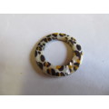 Pendant, Shell, Round, White With Black And Yellow, Hole Top To Bottom, 30mm, 1pc